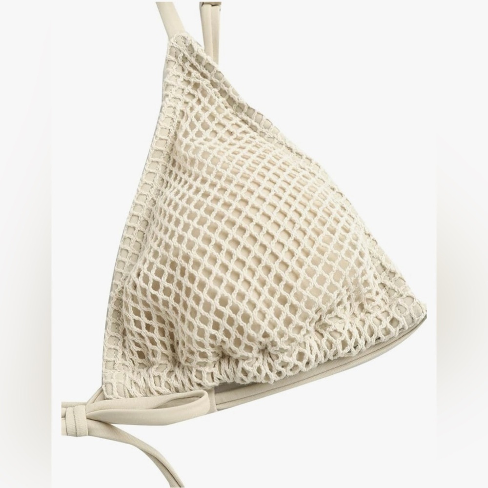 NWT ZAFUL Triangle String Bikini Top Mesh Tie Shell Swimsuit Top Only Sz 4 - Picture 6 of 6